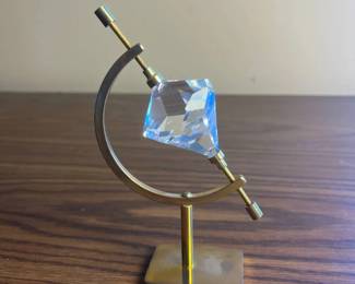 ld Crystal Diamond Prism Decorative Sculpture with Brass Colored Stand