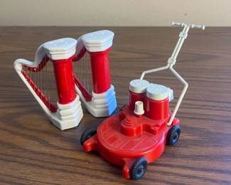 k Red and White Lawn Mower and HarpShaped Salt and Pepper Shaker Set