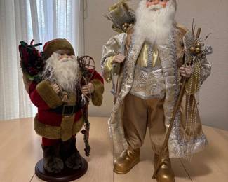 h Set of Two Decorative Santa Claus Figurines Red and Gold, 17 and 24 Tall