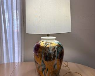 ld HandPainted Ceramic Working Lamp with White Fabric Shade