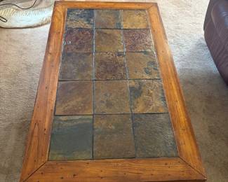 f Rustic Slate Tile Top Wooden Coffee Table 18 Tall, 51.5 Long, 30 Wide