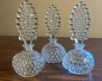 p Set of 3 Vintage Hobnail Glass Perfume Bottles with Stoppers H 7in