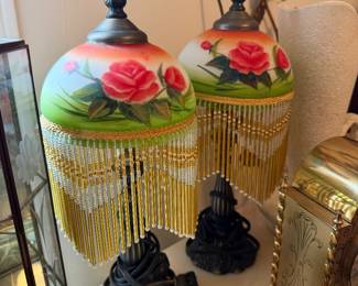 Vtg Style Boudoir Table Lamps with Beaded Fringe