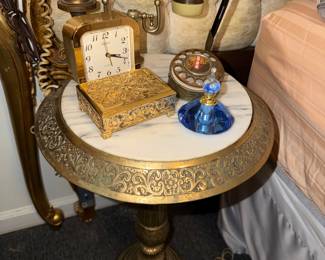Vtg Mid-Century Marble & Brass Telephone Side Table - still has telephone cord attached!