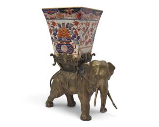 Asian Porcelain and brass elephant