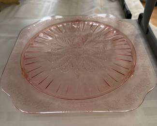 Pink depression cake plate