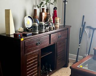 Beer Steins, Antique Irons, Large cabinet