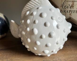 Ceramic white fish, 9"H x 10", $20
