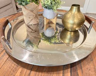 Round stainless steel decorative tray, $35