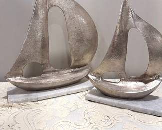 Metal Sailboat on Marble Base,  17" for $24,  and   13" for  $18