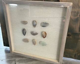 Framed natural polished rocks, 17.5" x 17.5", $42