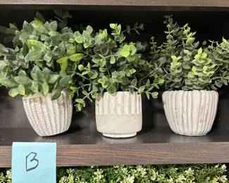 Faux plant in pottery, "B", approx 8"H, 2 available(middle and last),  $6 each