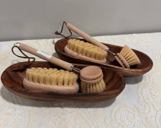 Two Available:  Bamboo Bowl w/Scrubbing Brushes,   $8 each