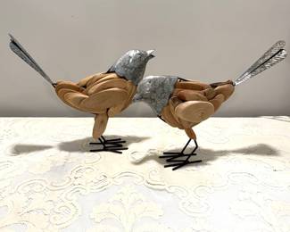 Pair of Wood & Metal Birds,  9" & 7",   $12
