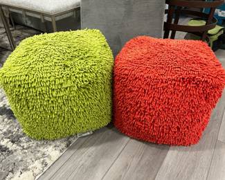 Green & Orange Poufs, 19" x 19", $45 each