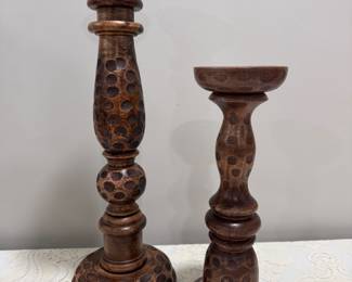Pair Wood Circle Cut Design Candle Sticks,  19" & 12",   $24
