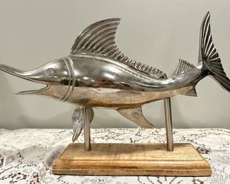 Silver fish on stand, 25"W x 15"H,  $70