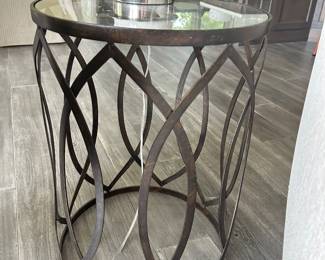 Round metal and glass top accent table, 16"D x 22.5"H,  $75