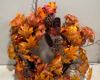Leaf & Pinecone Fall Wreath,  22",   $15