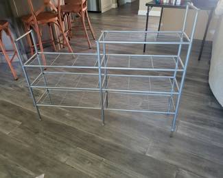 Aluminum shoe rack, 37"H x 46"L x 19"D, $22