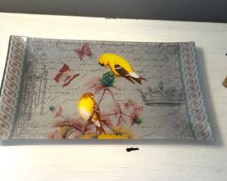 Glass bird plate, 13.5" x 7.5" $20