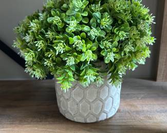 Grey honeycomb pot with greenery, 10"H, $7