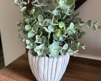 Greenery in gray pot w/lines, 10"H, $6