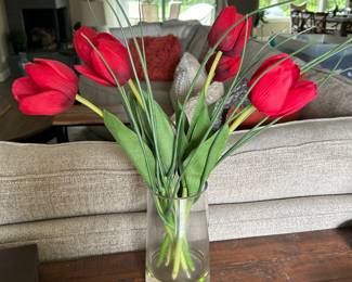 Red tukips in vase, 19"H, $20