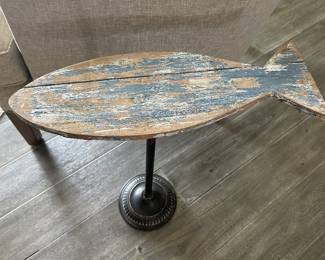 Blue distressed fish table, 20"W x 23"H,  $58