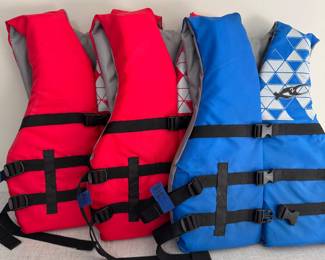 (2) Two Red Medium and (2) Blue Medium Life Vests,   $15 each