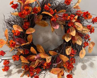 Flower & Leaf Fall Wreath,  22",   $15