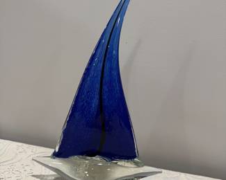 Blue & Crystal Sailboat,  13H",   $18