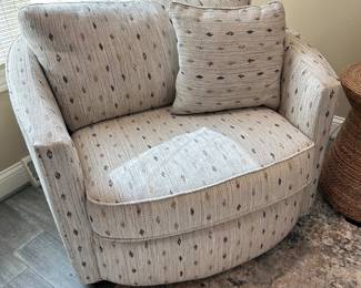 Lazyboy Swivel curved upholstered arm chair, 41" x 36" x 28", $399