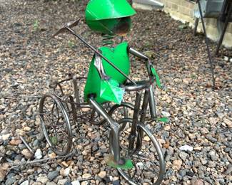 Green frog on bike - yard decor, $14