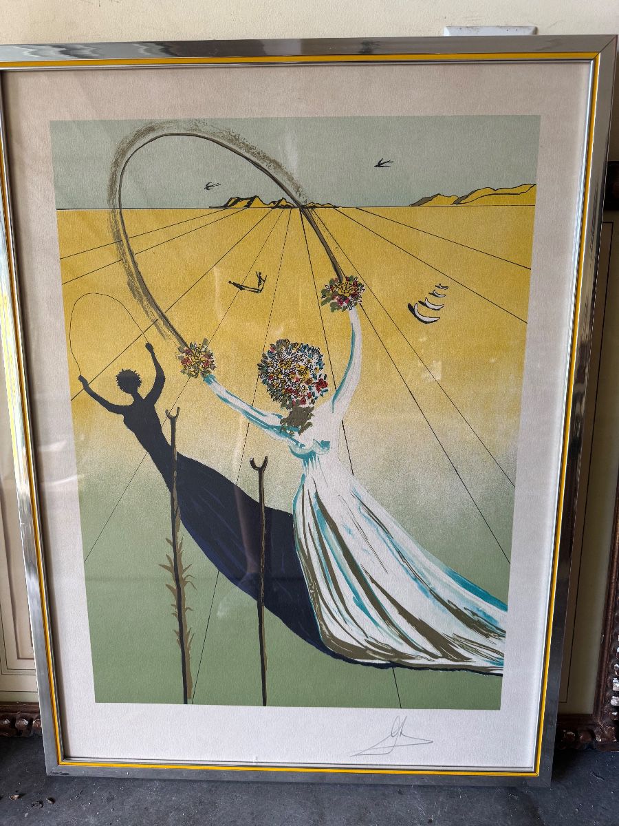 This framed print is "Dream Passage" (also known as Daphne I), a color lithograph created by Spanish Surrealist artist Salvador Dalà in 1979