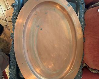 Great copper tray and very heavy silver footed tray