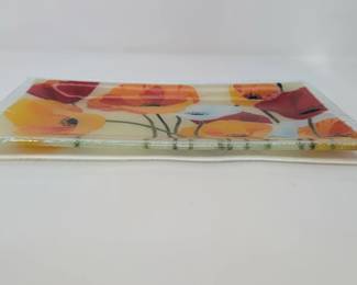 Peggy Karr fused glass tray \"Wild Poppies"