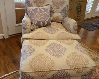 Two Custom Made Chairs and ottoman 