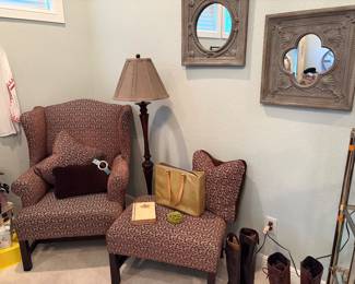 Custom Upholstery Wingback Chair and Ottoman 
