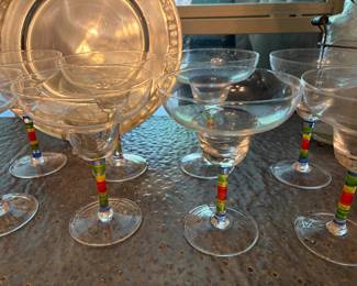 Crate & Barrel Caprice Pattern Crystal Margarita Glasses 