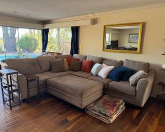 Neutral couch with ottoman