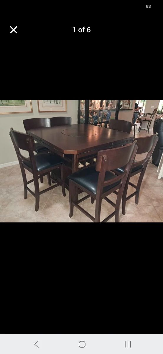 Pub height convertible dining table 5' round to 42" square