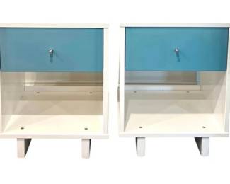 Pair Of Contemporary Nightstands With Blue Drawers