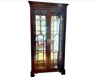 Chippendale Style China Cabinet Breakfront With Fretwork & Glass Doors