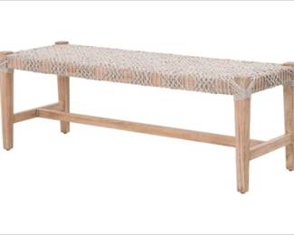 Scandinavian Coastal Style Intertwined Rope & Wooden Frame Bench With Cross Stretcher Base