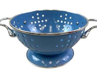 Small Blue Colander With Chrome Handles