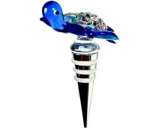 Blue Glass Sea Turtle Wine Stopper
