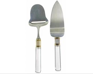 Pair Of Vintage Laslo For Mikasa Stainless Steel & Lucite Cheese Slicer And Cake Knife Server
