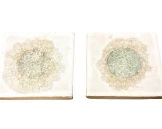 White Ceramic Geode-Style Coasters With Crackle Glaze Detail