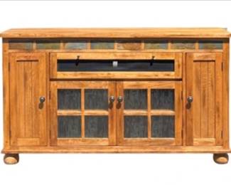 Sedona Counter Height Media Console With Slate Tile Accents